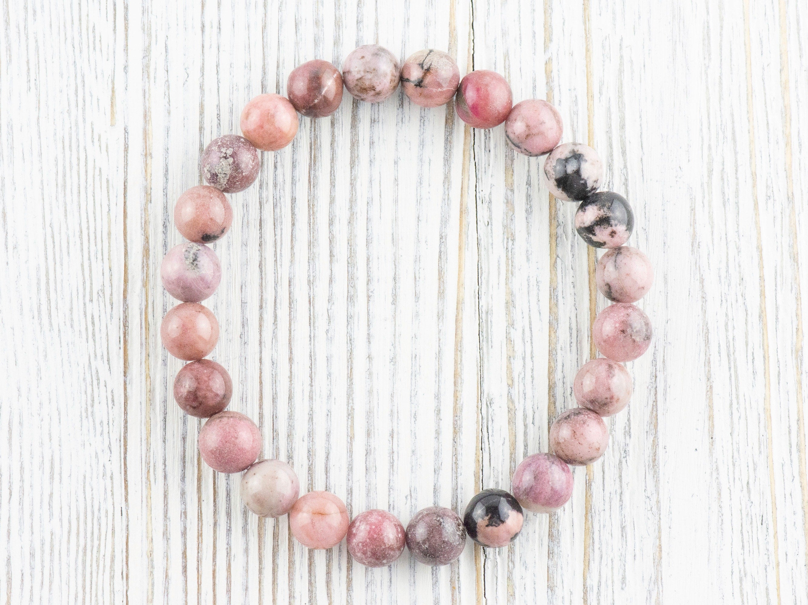 Rhodonite Smooth Round Beaded Stretch Bracelet, Simple Unisex Semi-Precious Stone Jewelry, Handmade Natural Gemstone Fashion Accessories