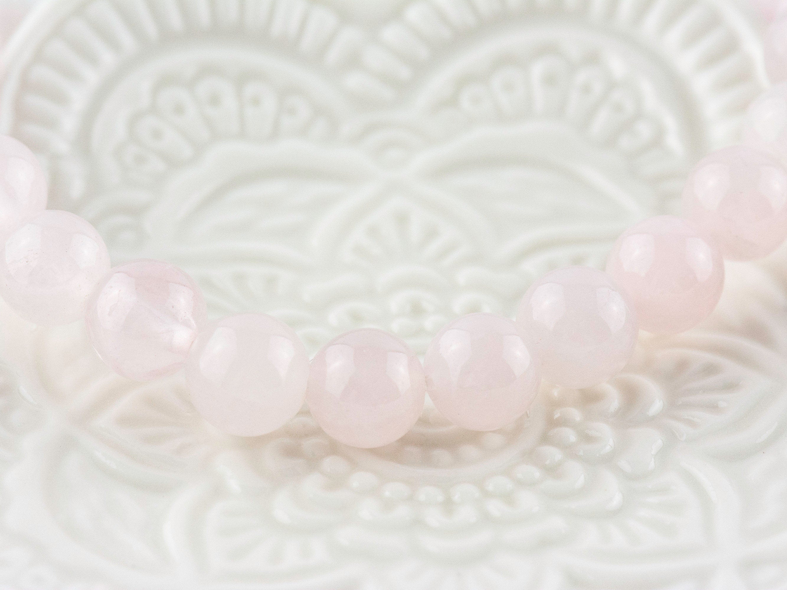 Rose Quartz Smooth Round Beaded Stretch Bracelet, Simple Unisex Semi-Precious Stone Jewelry, Handmade Natural Gemstone Fashion Accessories
