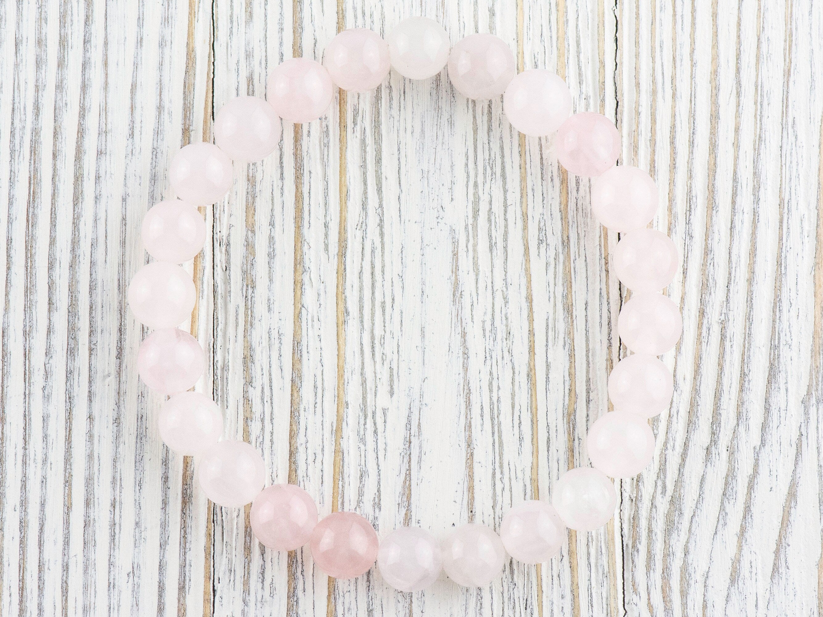 Rose Quartz Smooth Round Beaded Stretch Bracelet, Simple Unisex Semi-Precious Stone Jewelry, Handmade Natural Gemstone Fashion Accessories