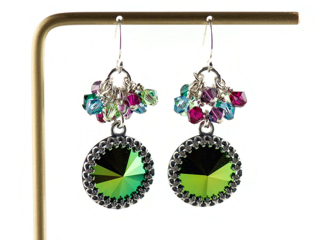 Merry and Bright Christmas Earrings, Handmade Sterling Silver Earrings, Swarovski Crystal, Colorful