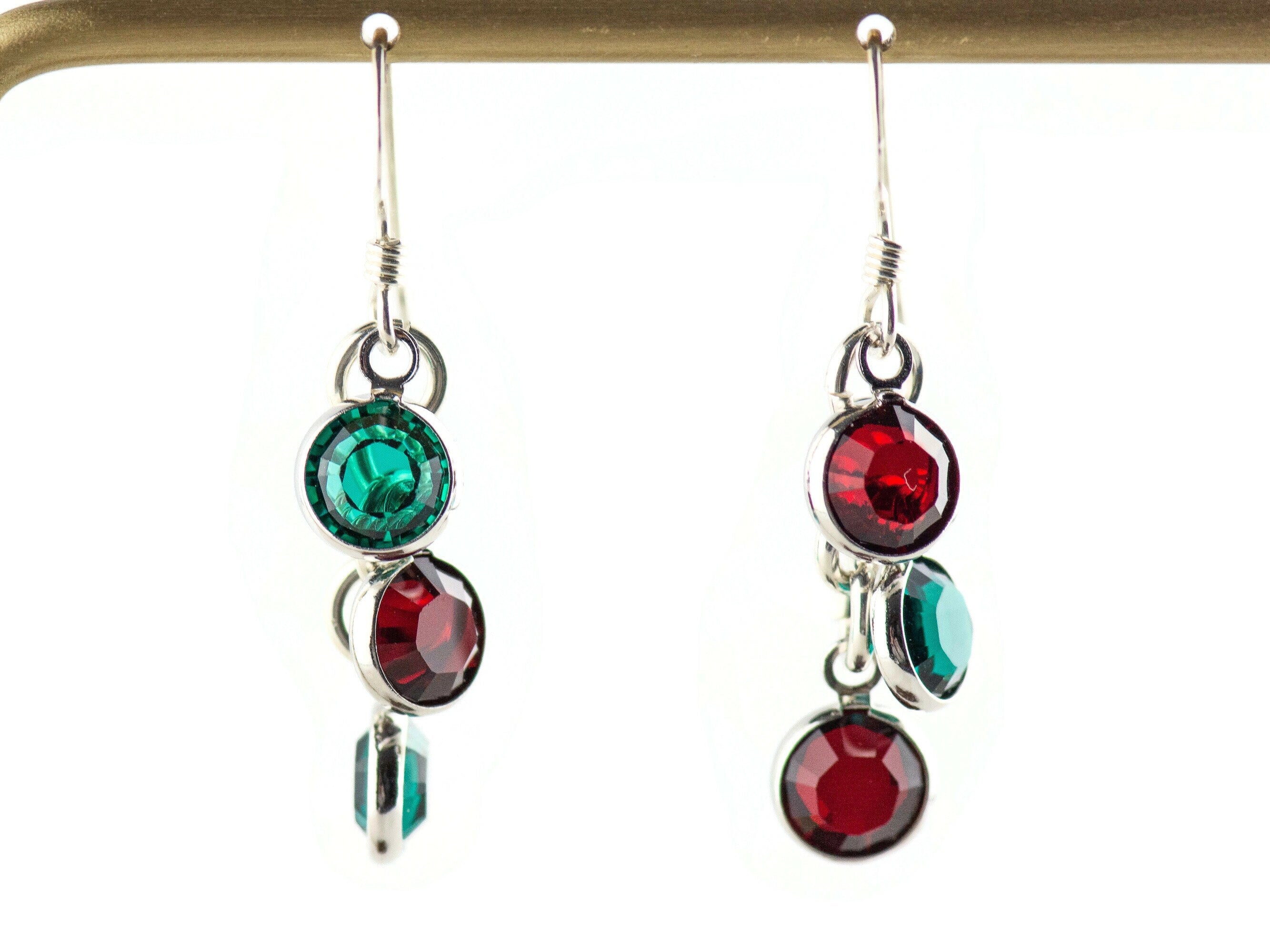 Mistletoe Christmas Earrings, Handmade Sterling Silver Earrings, Swarovski Crystal