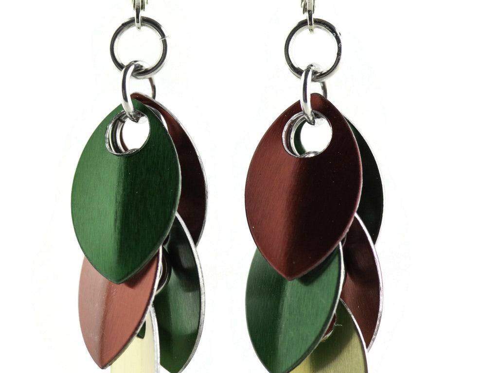 Red, Green and Gold Christmas Earrings, Handmade Sterling Silver Earrings, Holiday Jewelry