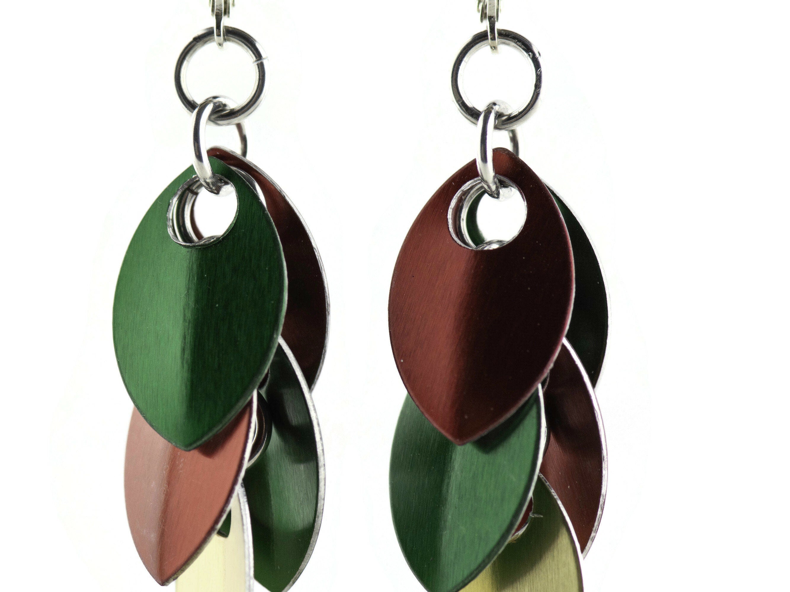 Red, Green and Gold Christmas Earrings, Handmade Sterling Silver Earrings, Holiday Jewelry