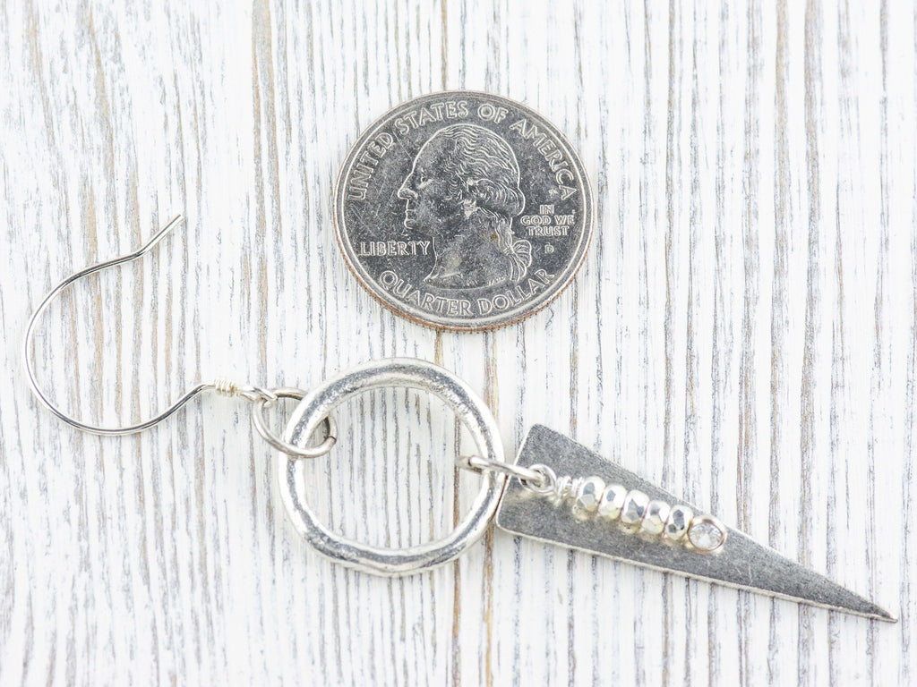 Silver Dangle Geometric Hoop Earrings • Handmade Jewelry • Dangly Triangles • Unique Statement Earrings • Jewelry Gift for Her