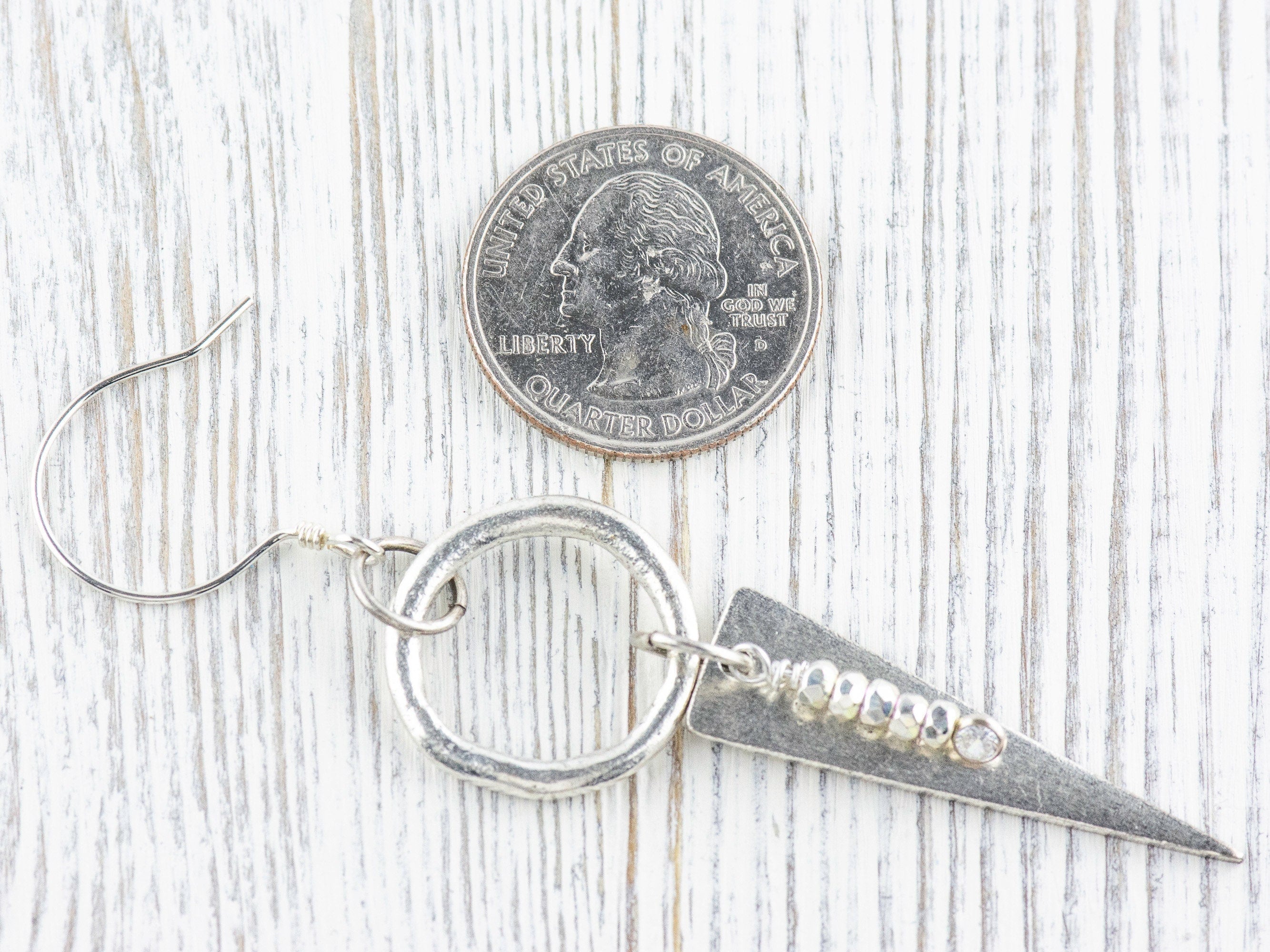 Silver Dangle Geometric Hoop Earrings • Handmade Jewelry • Dangly Triangles • Unique Statement Earrings • Jewelry Gift for Her
