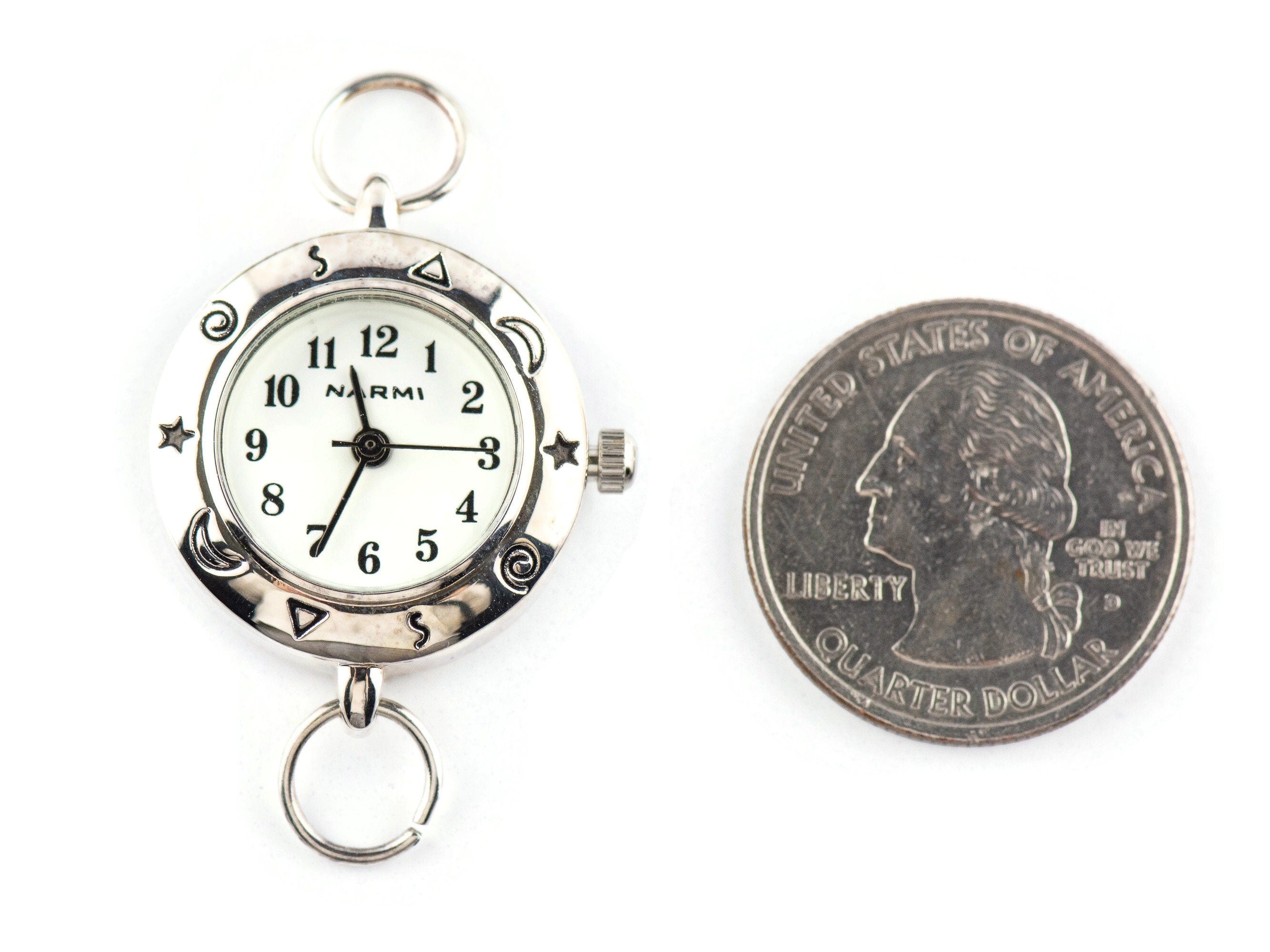Celestial Silvertone Round Watch Face • White Dial • DIY Beading Watch • Jewelry Making • Analog • Loops and Battery Included