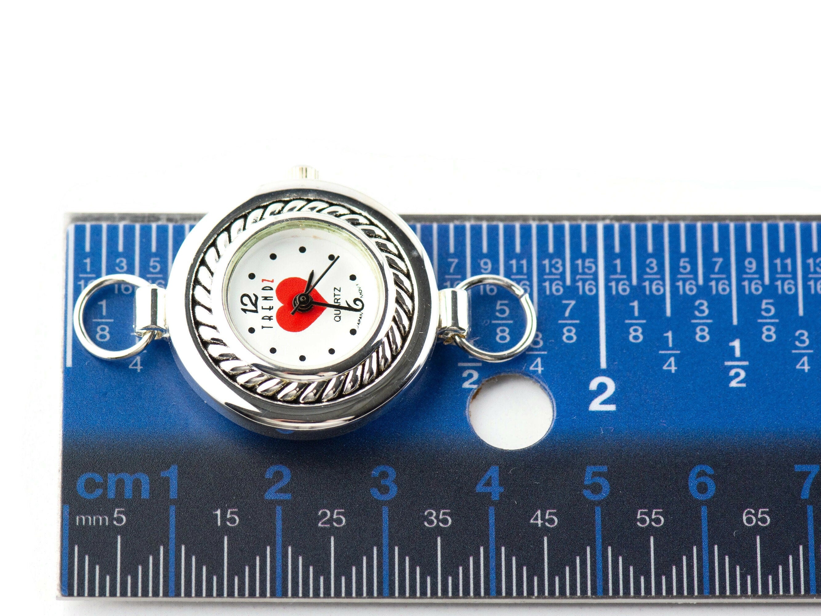 Red Heart White Dial Silvertone Round Watch Face • DIY Beading Watch • Jewelry Making • Analog • Loops and Battery Included