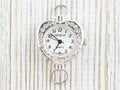 Heart-Shape Rhinestone-Studded Silvertone Watch Face • White Dial • DIY Beading Watch • Jewelry Making • Analog • Loops and Battery Included