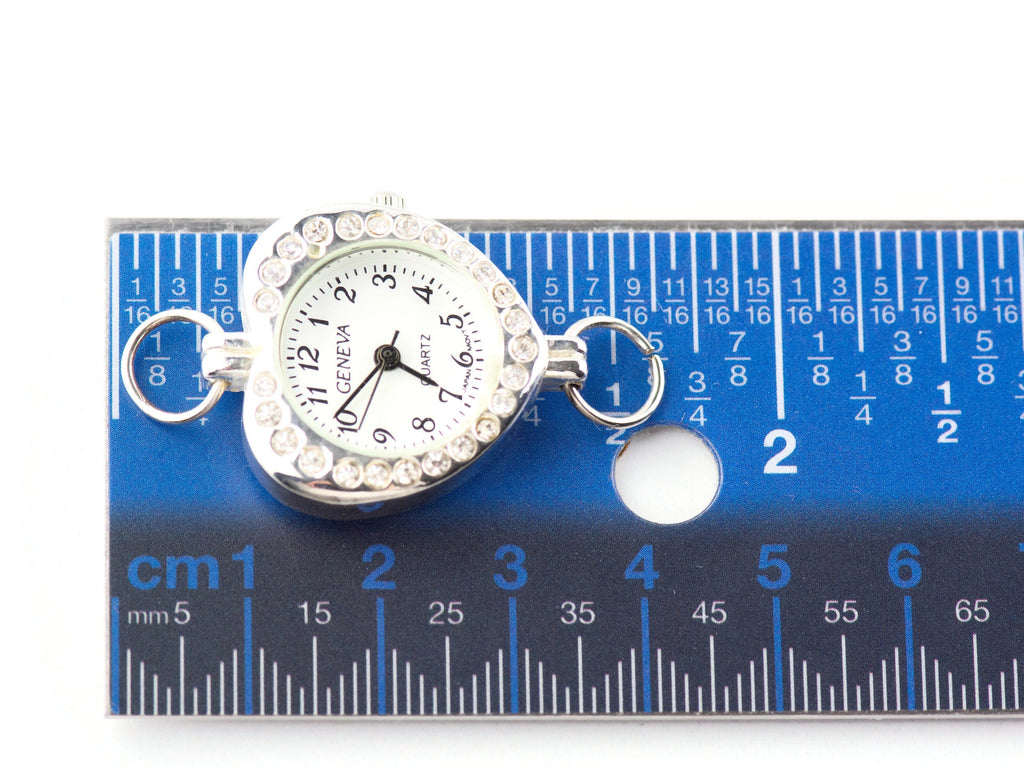 Heart-Shape Rhinestone-Studded Silvertone Watch Face • White Dial • DIY Beading Watch • Jewelry Making • Analog • Loops and Battery Included