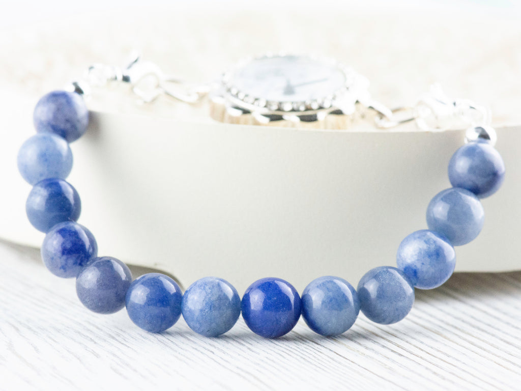 Blue Aventurine Stretch Beaded Watch Band, Medical Alert Bracelet, Single Strand, Interchangeable, Handmade Jewelry