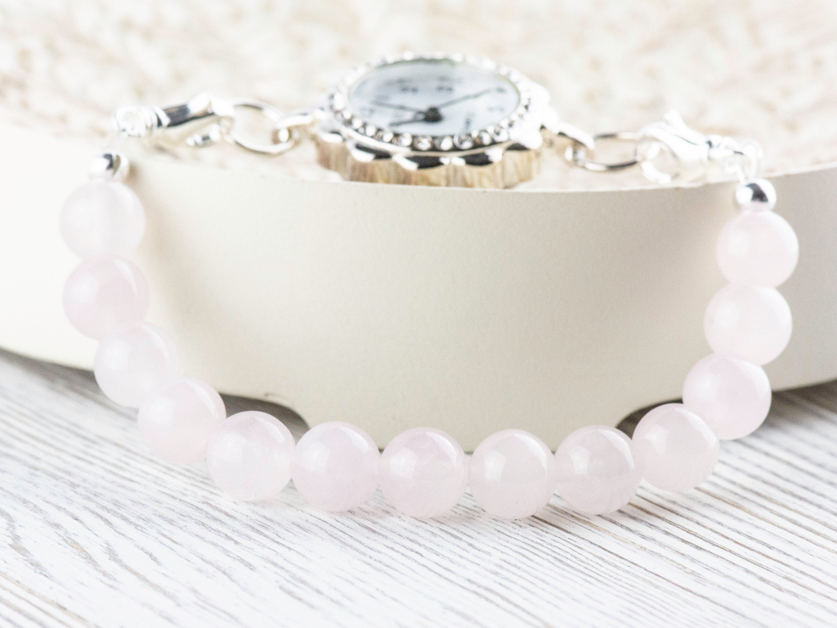 Rose Quartz Stretch Beaded Watch Band, Medical Alert Bracelet, Single Strand, Interchangeable, Handmade Jewelry