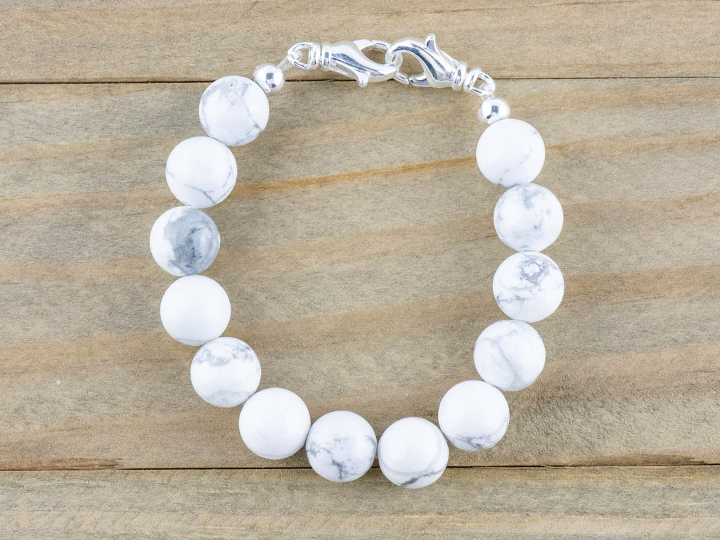 White Howlite Stretch Beaded Watch Band, Medical Alert Bracelet, Single Strand, Interchangeable, Handmade Jewelry