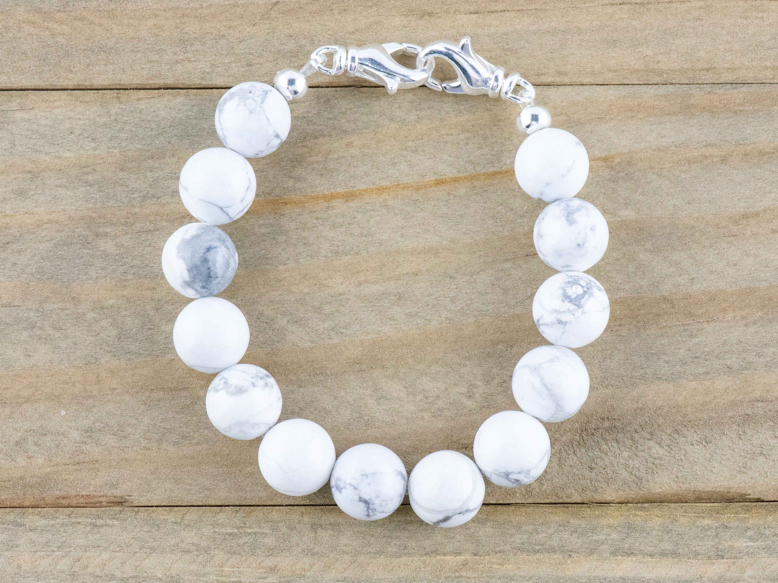 White Howlite Stretch Beaded Watch Band, Medical Alert Bracelet, Single Strand, Interchangeable, Handmade Jewelry