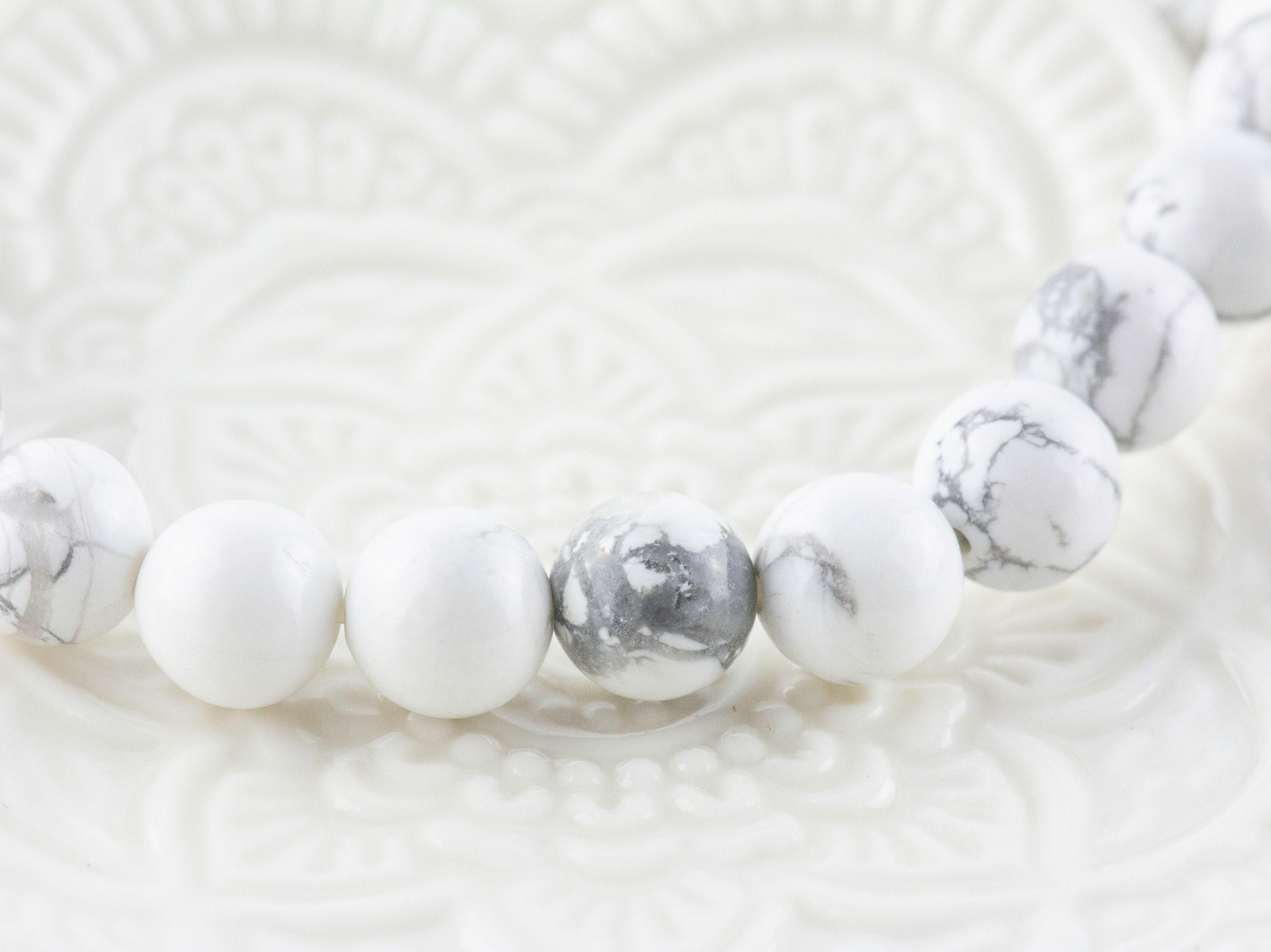 White Howlite Stretch Beaded Watch Band, Medical Alert Bracelet, Single Strand, Interchangeable, Handmade Jewelry
