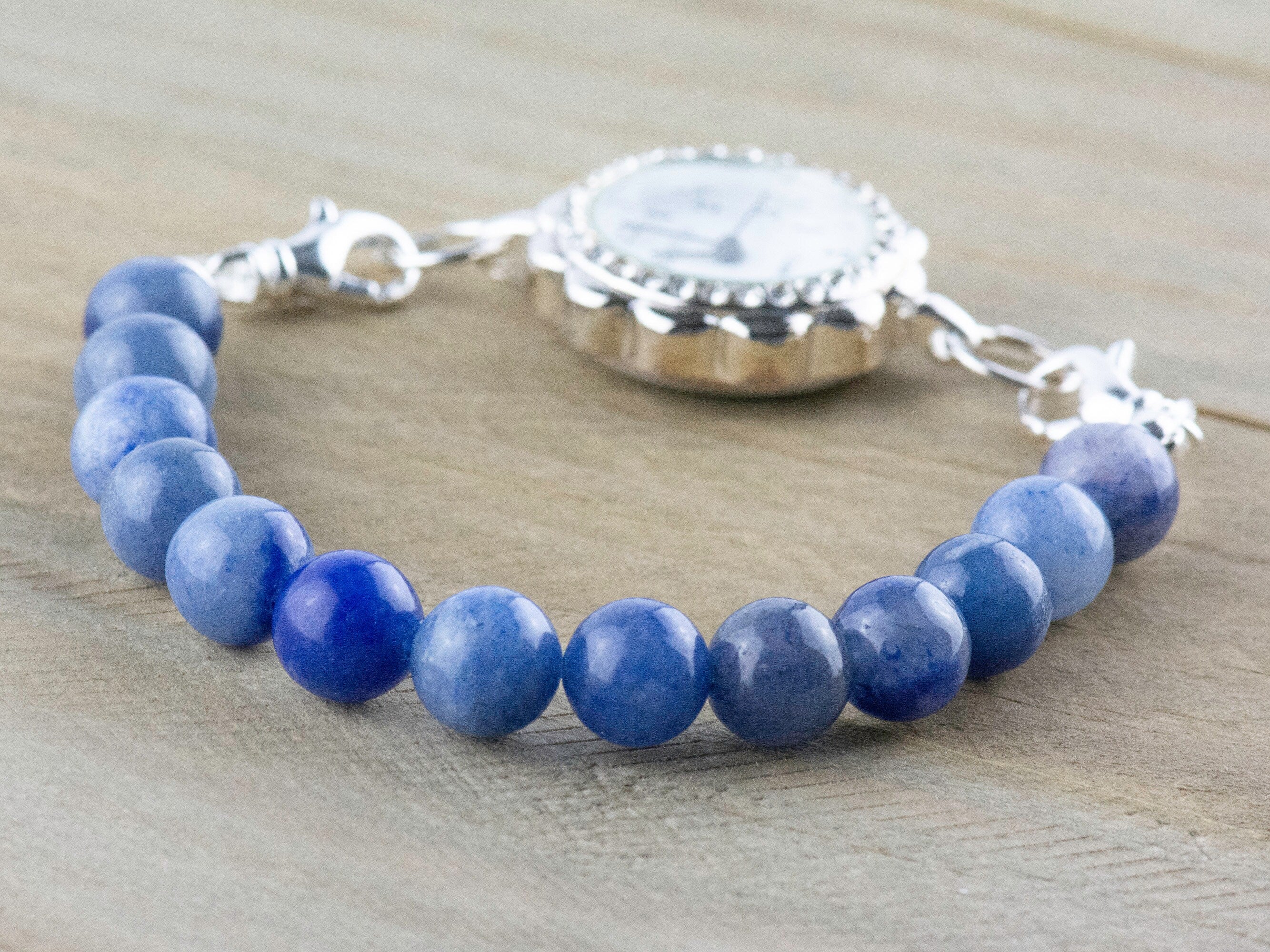 Blue Aventurine Stretch Beaded Watch Band, Medical Alert Bracelet, Single Strand, Interchangeable, Handmade Jewelry