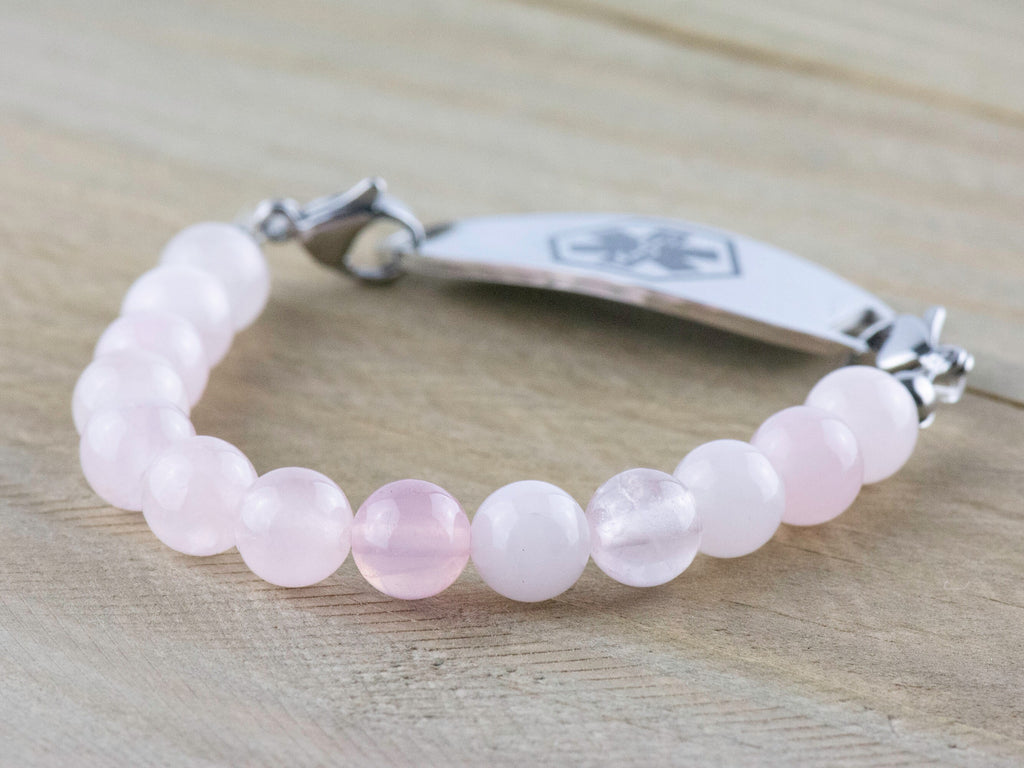 Rose Quartz Stretch Beaded Watch Band, Medical Alert Bracelet, Single Strand, Interchangeable, Handmade Jewelry