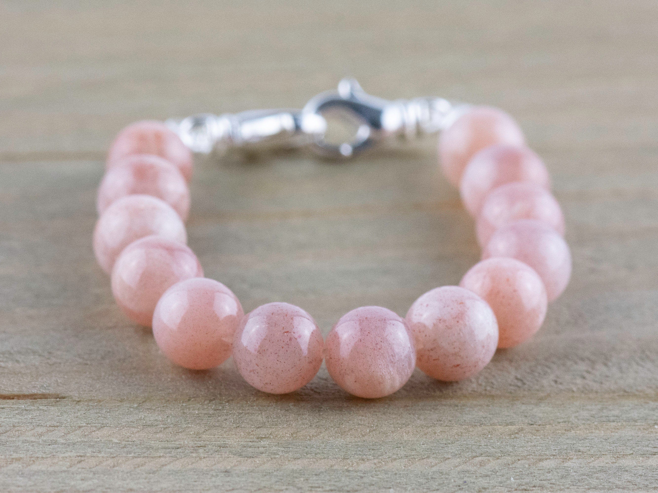 Pink Flake Moonstone Stretch Beaded Watch Band, Medical Alert Bracelet, Single Strand, Interchangeable, Handmade Jewelry