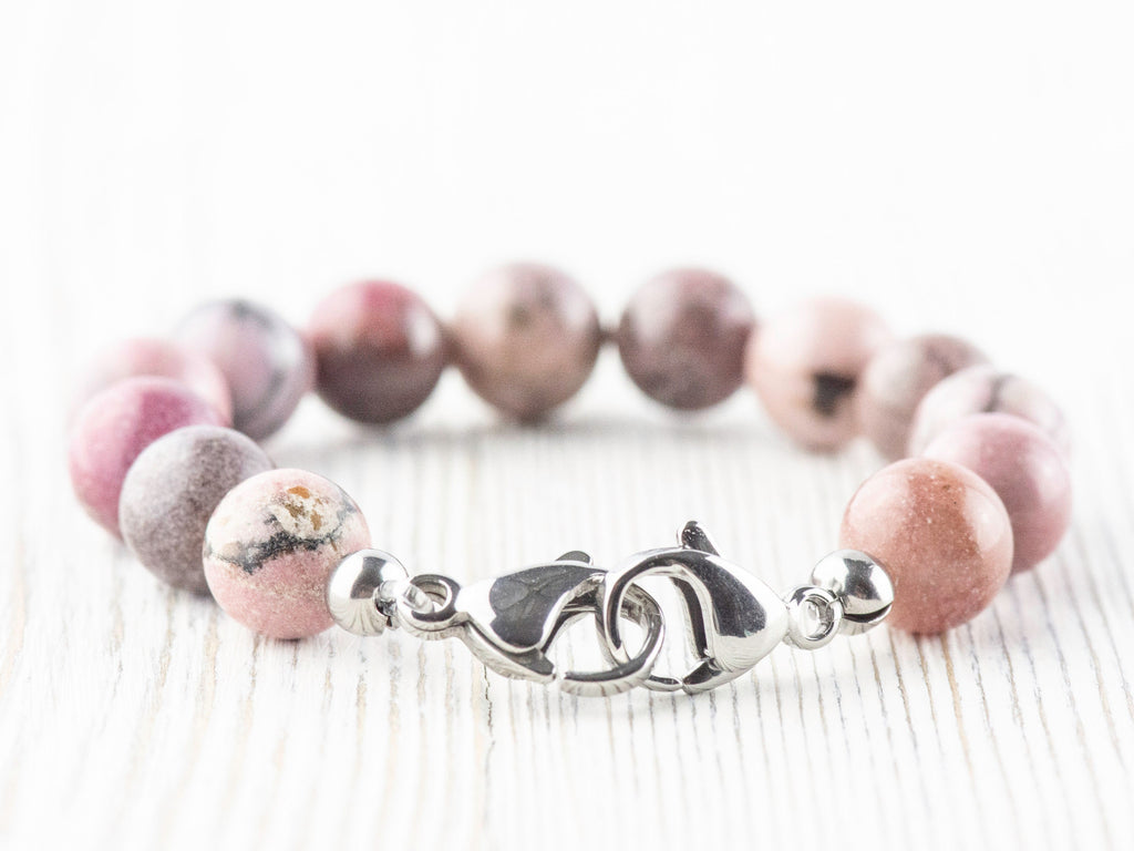 Rhodonite Stretch Beaded Watch Band, Medical Alert Bracelet, Single Strand, Interchangeable, Handmade Jewelry