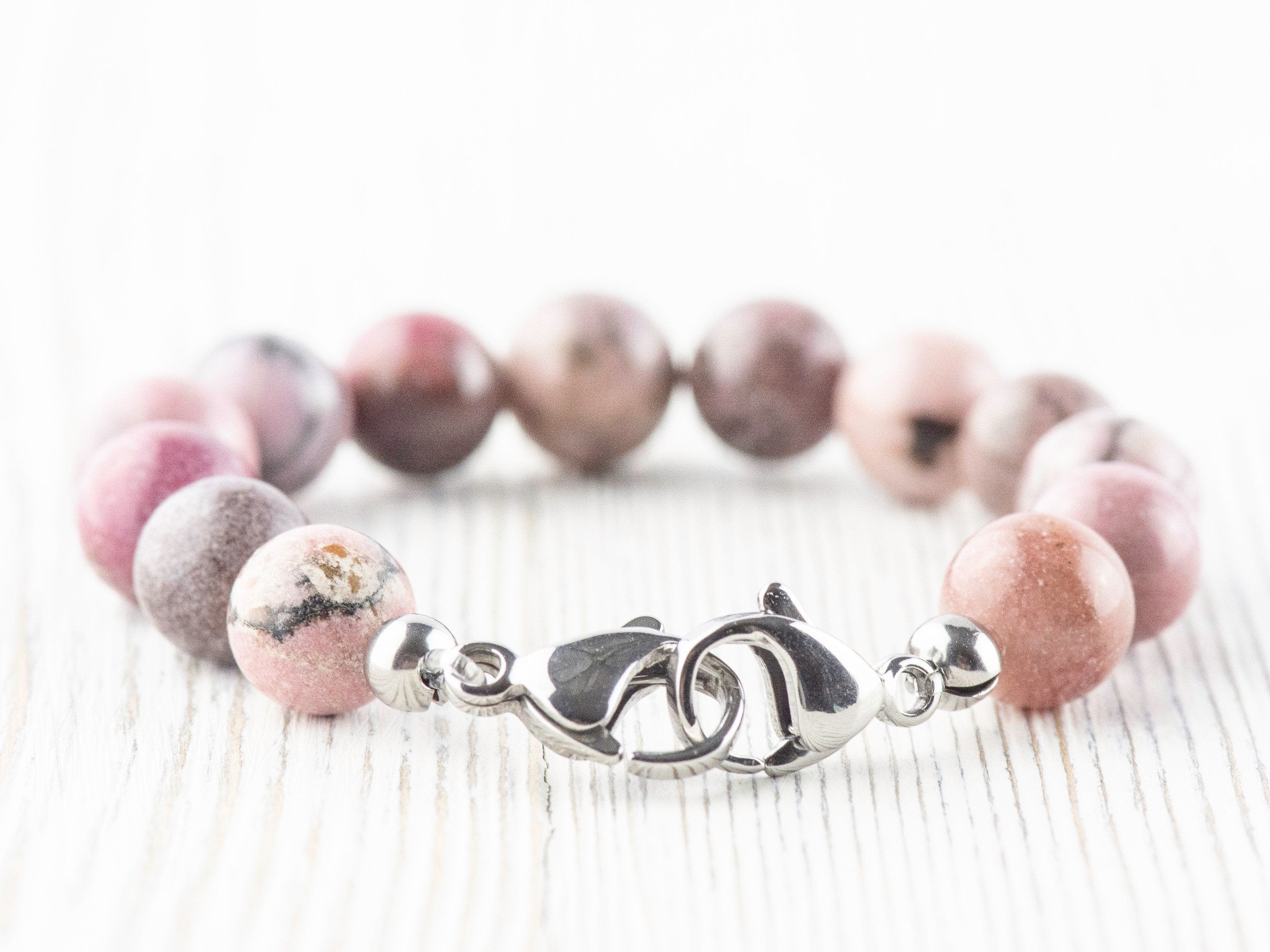 Rhodonite Stretch Beaded Watch Band, Medical Alert Bracelet, Single Strand, Interchangeable, Handmade Jewelry