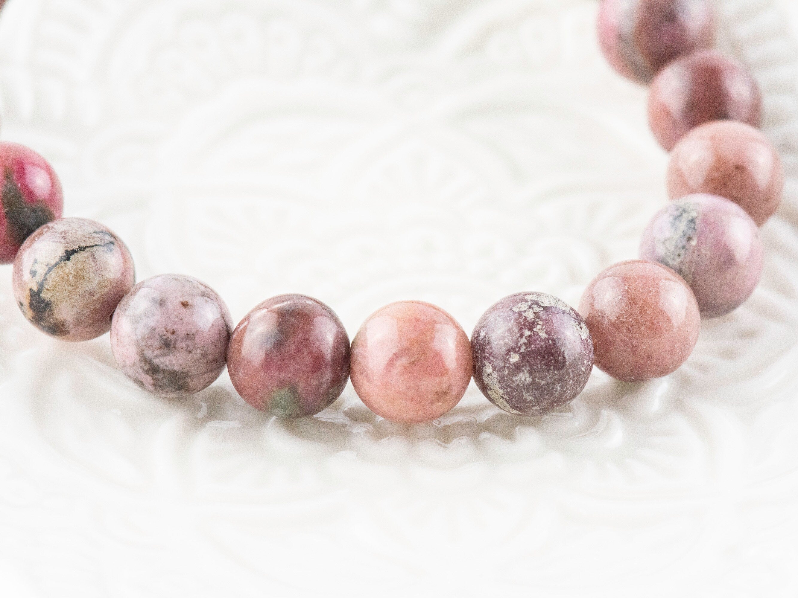 Rhodonite Stretch Beaded Watch Band, Medical Alert Bracelet, Single Strand, Interchangeable, Handmade Jewelry