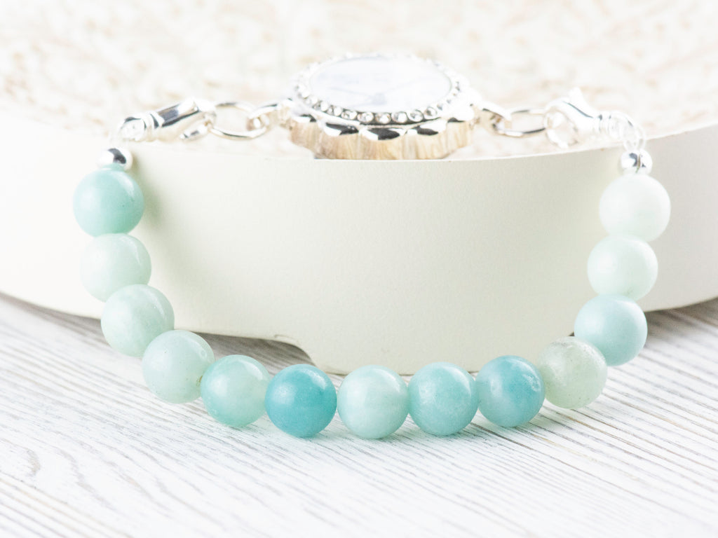 Amazonite Stretch Beaded Watch Band, Medical Alert Bracelet, Single Strand Interchangeable Band, Handmade Jewelry
