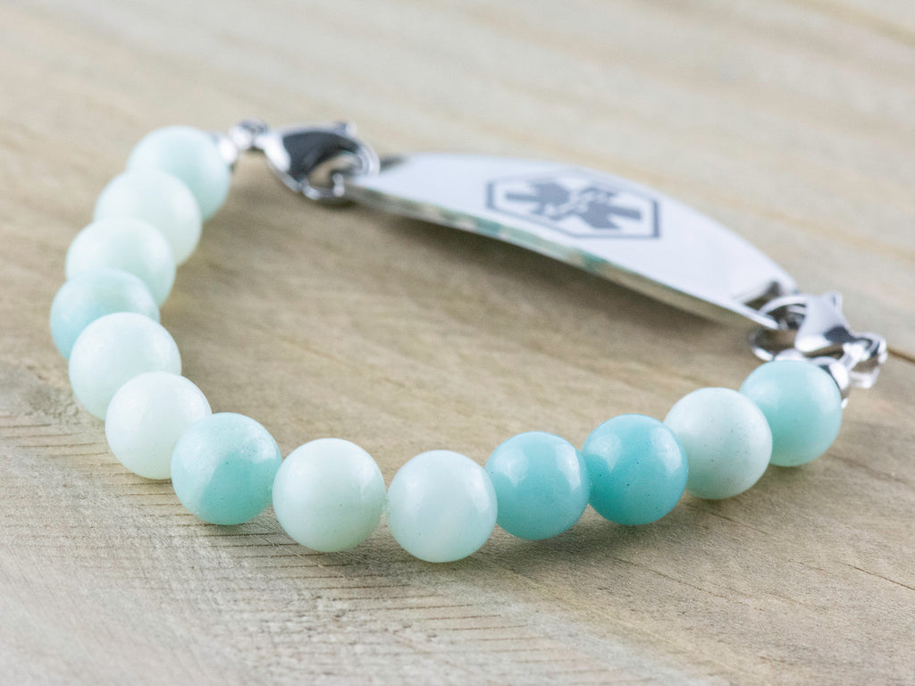 Amazonite Stretch Beaded Watch Band, Medical Alert Bracelet, Single Strand Interchangeable Band, Handmade Jewelry