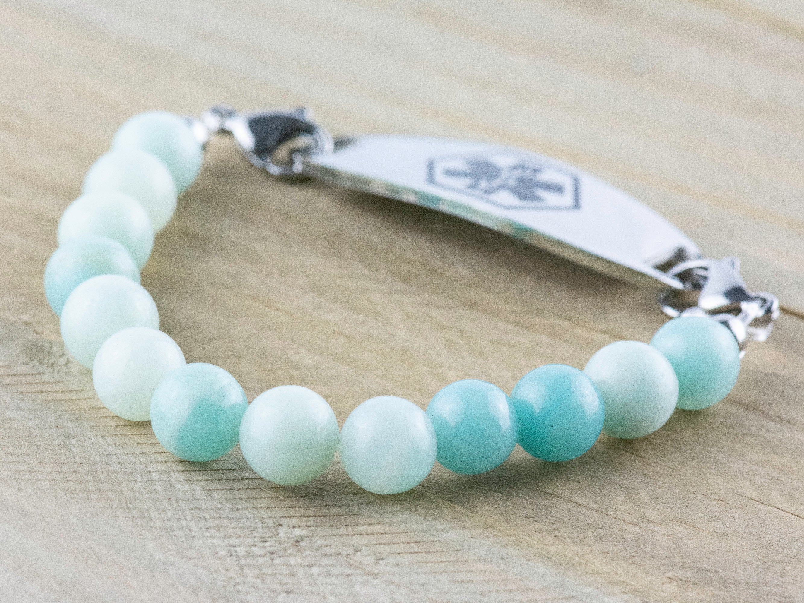 Amazonite Stretch Beaded Watch Band, Medical Alert Bracelet, Single Strand Interchangeable Band, Handmade Jewelry