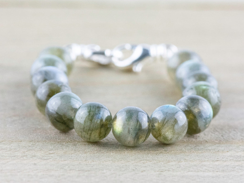 Labradorite Stretch Beaded Watch Band, Medical Alert Bracelet, Single Strand, Interchangeable, Handmade Jewelry