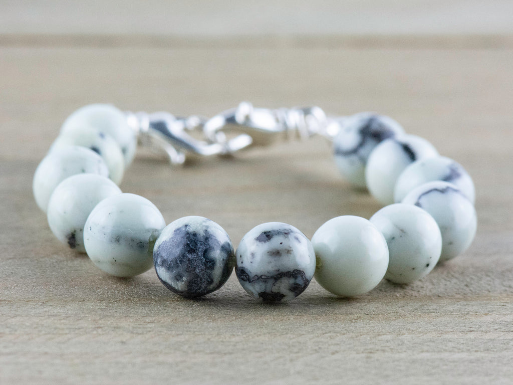 Dendritic Jasper Stretch Beaded Watch Band, Medical Alert Bracelet, Single Strand, Interchangeable, Handmade Jewelry