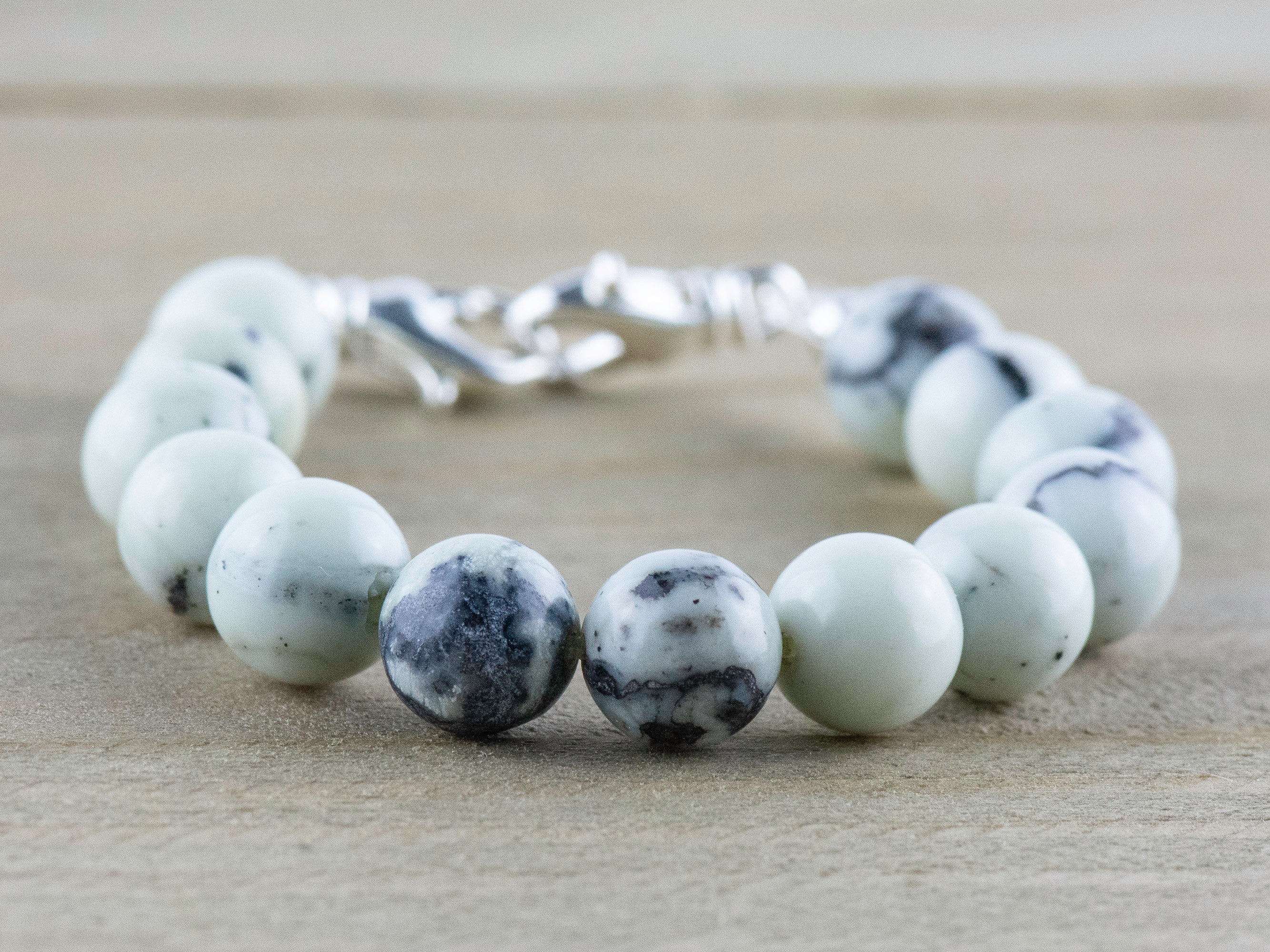 Dendritic Jasper Stretch Beaded Watch Band, Medical Alert Bracelet, Single Strand, Interchangeable, Handmade Jewelry