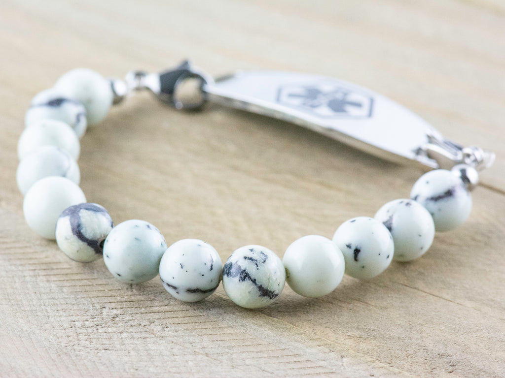 Dendritic Jasper Stretch Beaded Watch Band, Medical Alert Bracelet, Single Strand, Interchangeable, Handmade Jewelry