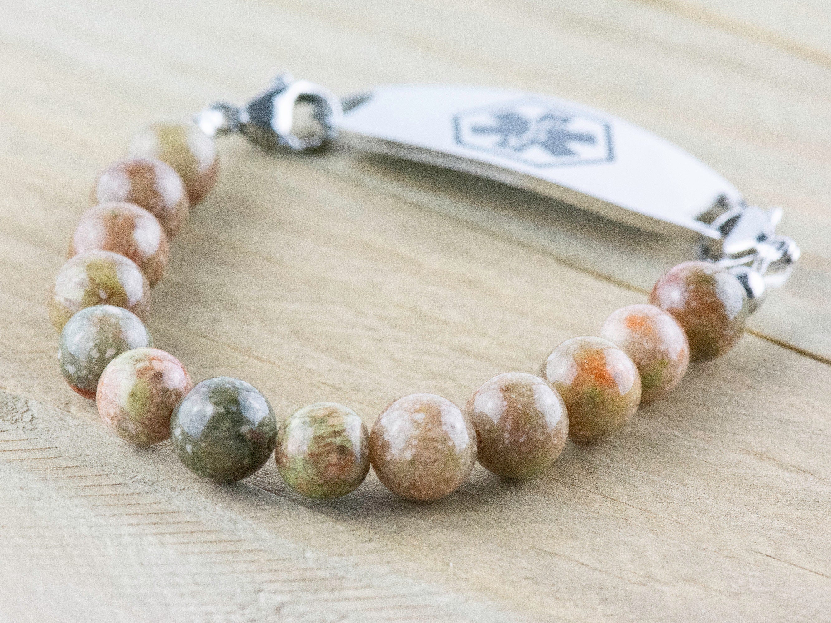 Autumn Jasper Stretch Beaded Watch Band, Medical Alert Bracelet, Single Strand, Interchangeable, Handmade Jewelry
