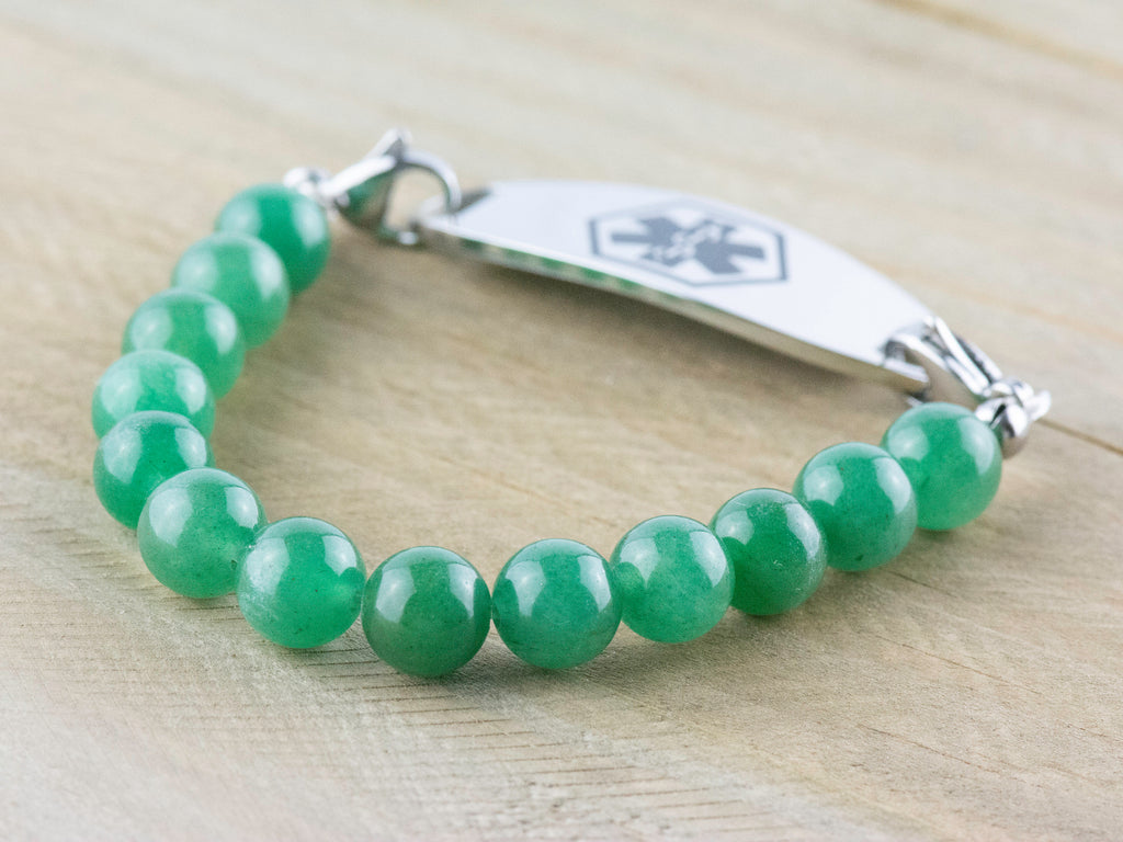 Green Aventurine Stretch Beaded Watch Band, Medical Alert Bracelet, Single Strand, Interchangeable, Handmade Jewelry