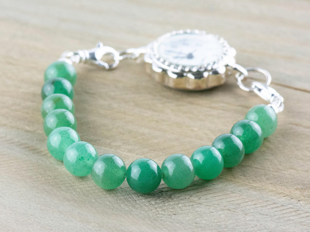 Green Aventurine Stretch Beaded Watch Band, Medical Alert Bracelet, Single Strand, Interchangeable, Handmade Jewelry