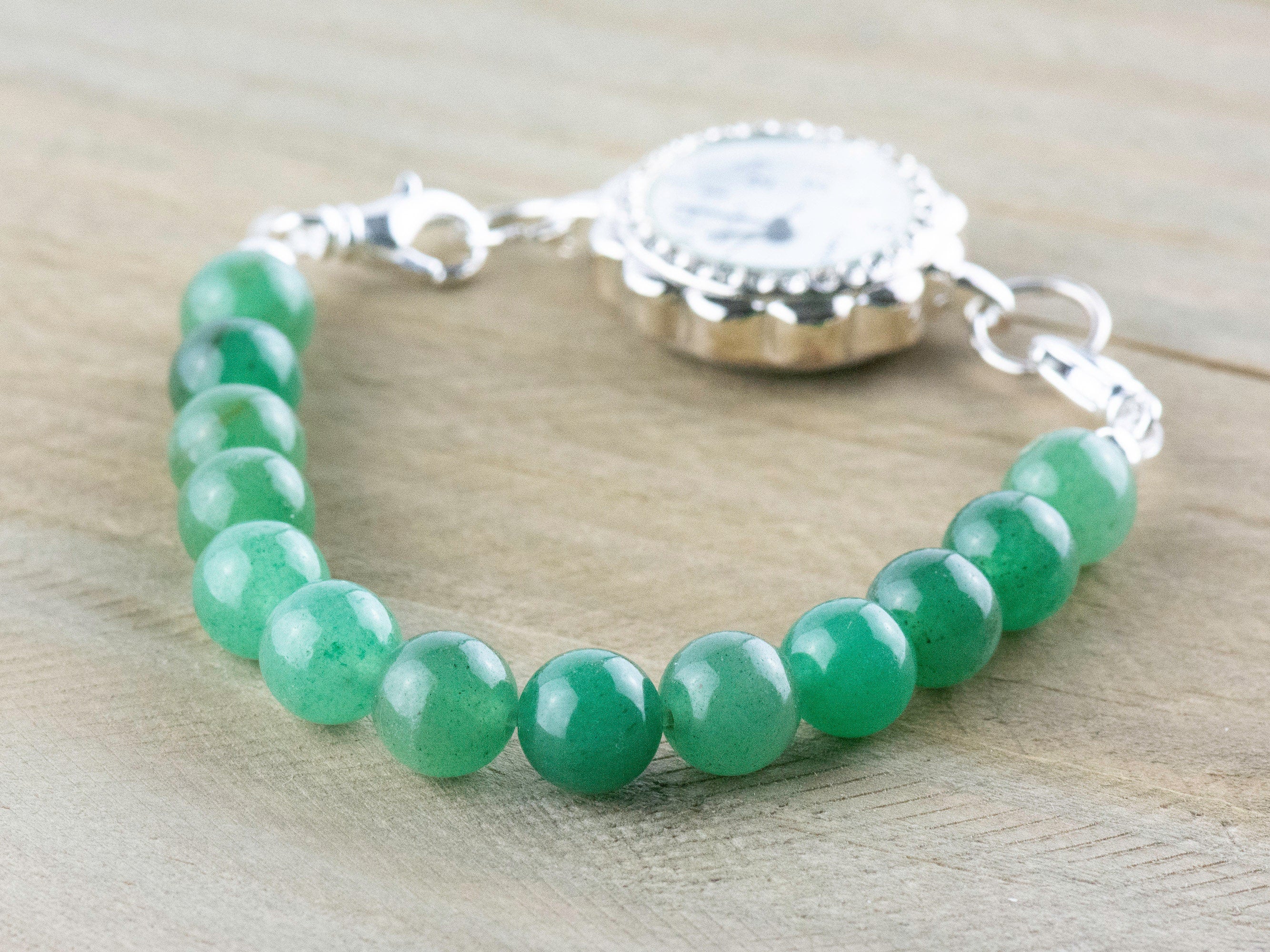 Green Aventurine Stretch Beaded Watch Band, Medical Alert Bracelet, Single Strand, Interchangeable, Handmade Jewelry