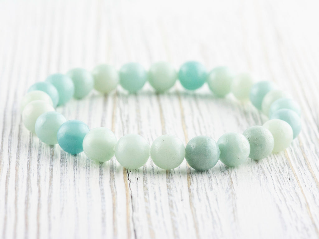 Amazonite Smooth Round Beaded Stretch Bracelet, Simple Unisex Semi-Precious Stone Jewelry, Handmade Natural Gemstone Fashion Accessories