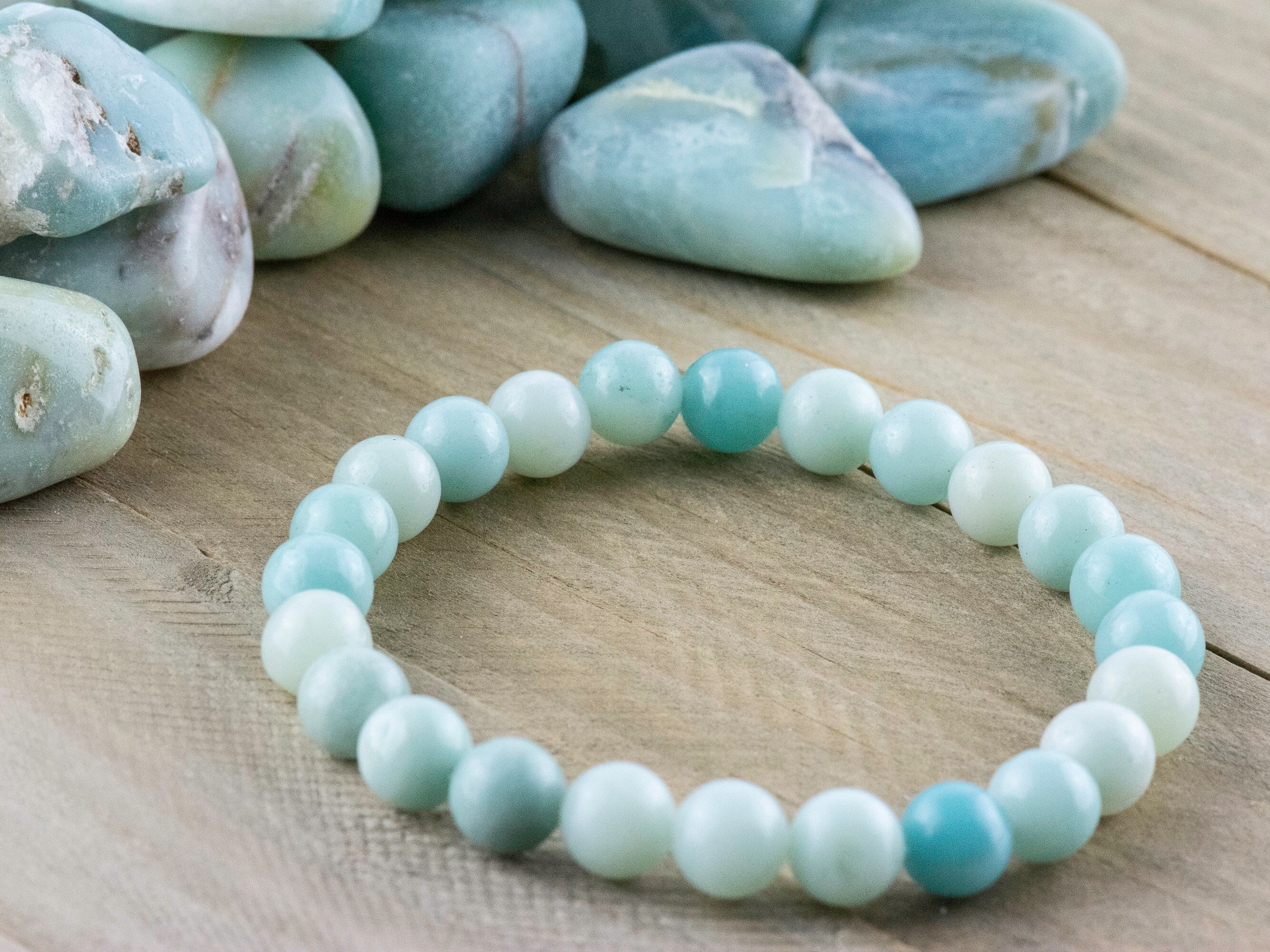 Amazonite Smooth Round Beaded Stretch Bracelet, Simple Unisex Semi-Precious Stone Jewelry, Handmade Natural Gemstone Fashion Accessories
