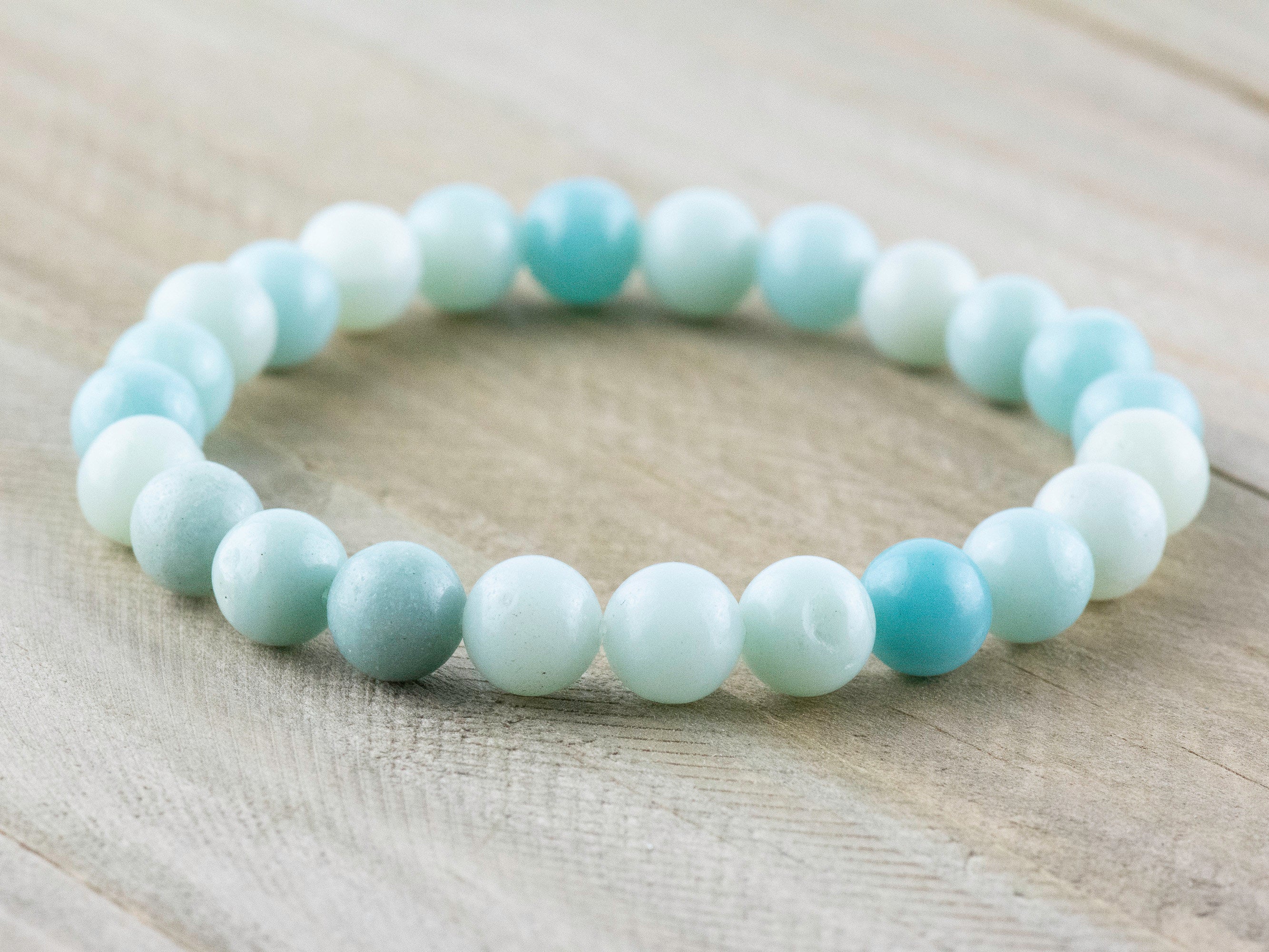 Amazonite Smooth Round Beaded Stretch Bracelet, Simple Unisex Semi-Precious Stone Jewelry, Handmade Natural Gemstone Fashion Accessories