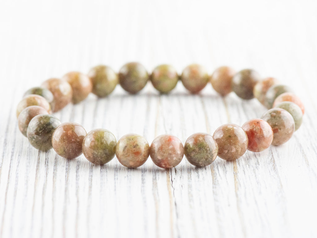 Autumn Jasper Smooth Round Beaded Stretch Bracelet, Simple Unisex Semi-Precious Stone Jewelry, Handmade Natural Gemstone Fashion Accessories