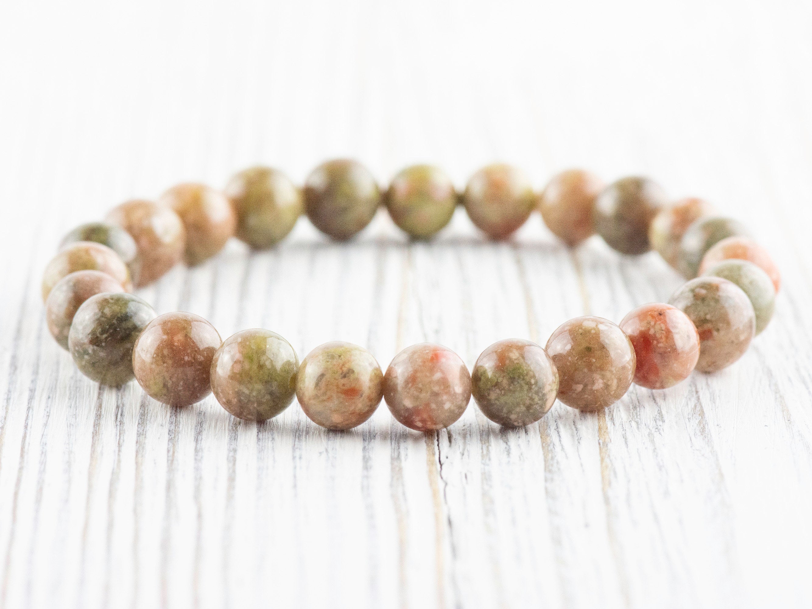 Autumn Jasper Smooth Round Beaded Stretch Bracelet, Simple Unisex Semi-Precious Stone Jewelry, Handmade Natural Gemstone Fashion Accessories