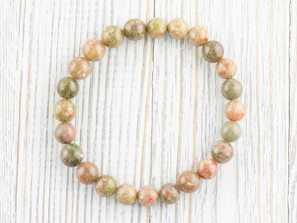 Autumn Jasper Smooth Round Beaded Stretch Bracelet, Simple Unisex Semi-Precious Stone Jewelry, Handmade Natural Gemstone Fashion Accessories