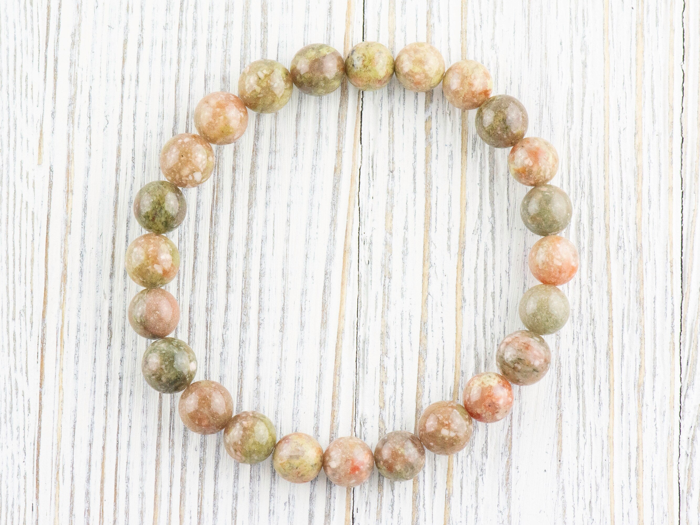 Autumn Jasper Smooth Round Beaded Stretch Bracelet, Simple Unisex Semi-Precious Stone Jewelry, Handmade Natural Gemstone Fashion Accessories