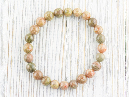 Autumn Jasper Smooth Round Beaded Stretch Bracelet, Simple Unisex Semi-Precious Stone Jewelry, Handmade Natural Gemstone Fashion Accessories