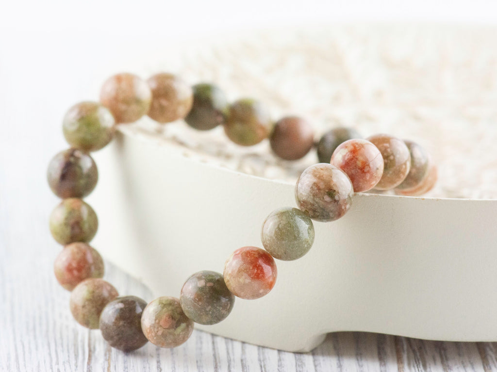 Autumn Jasper Smooth Round Beaded Stretch Bracelet, Simple Unisex Semi-Precious Stone Jewelry, Handmade Natural Gemstone Fashion Accessories