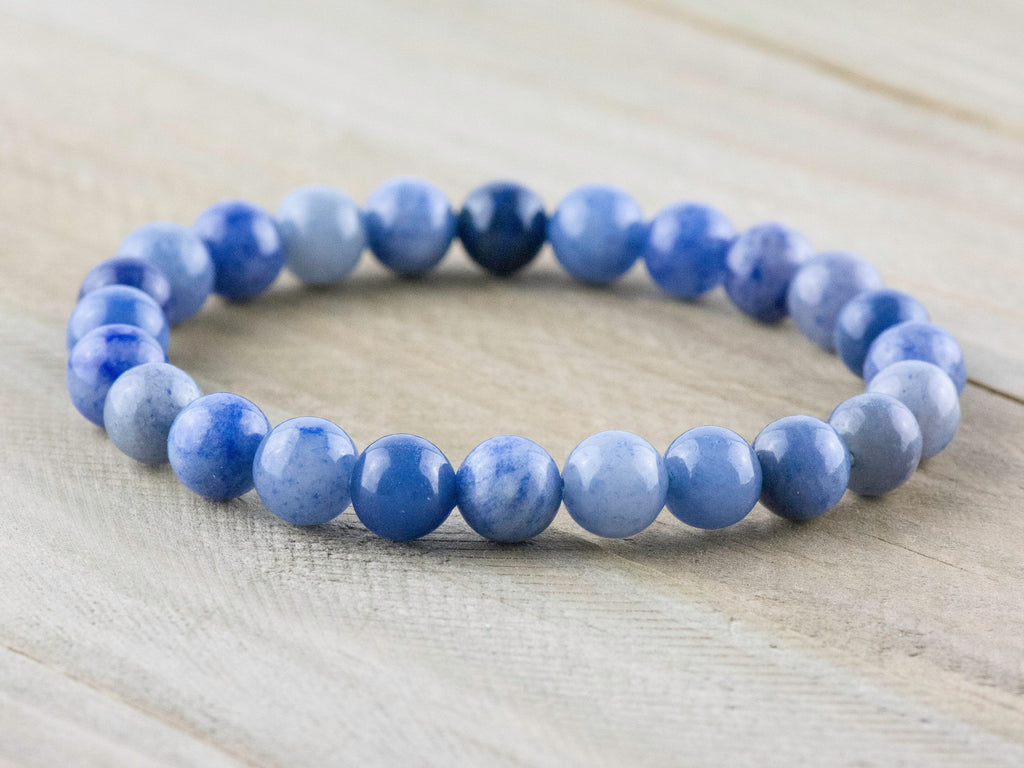 Blue Aventurine Smooth Round Beaded Stretch Bracelet, Unisex Semi-Precious Stone Jewelry, Handmade Natural Gemstone Fashion Accessories