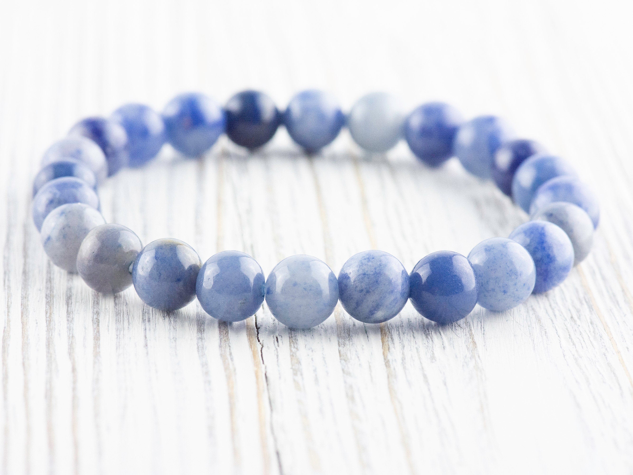 Blue Aventurine Smooth Round Beaded Stretch Bracelet, Unisex Semi-Precious Stone Jewelry, Handmade Natural Gemstone Fashion Accessories