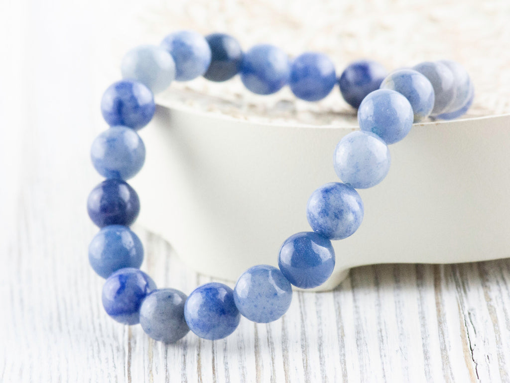 Blue Aventurine Smooth Round Beaded Stretch Bracelet, Unisex Semi-Precious Stone Jewelry, Handmade Natural Gemstone Fashion Accessories