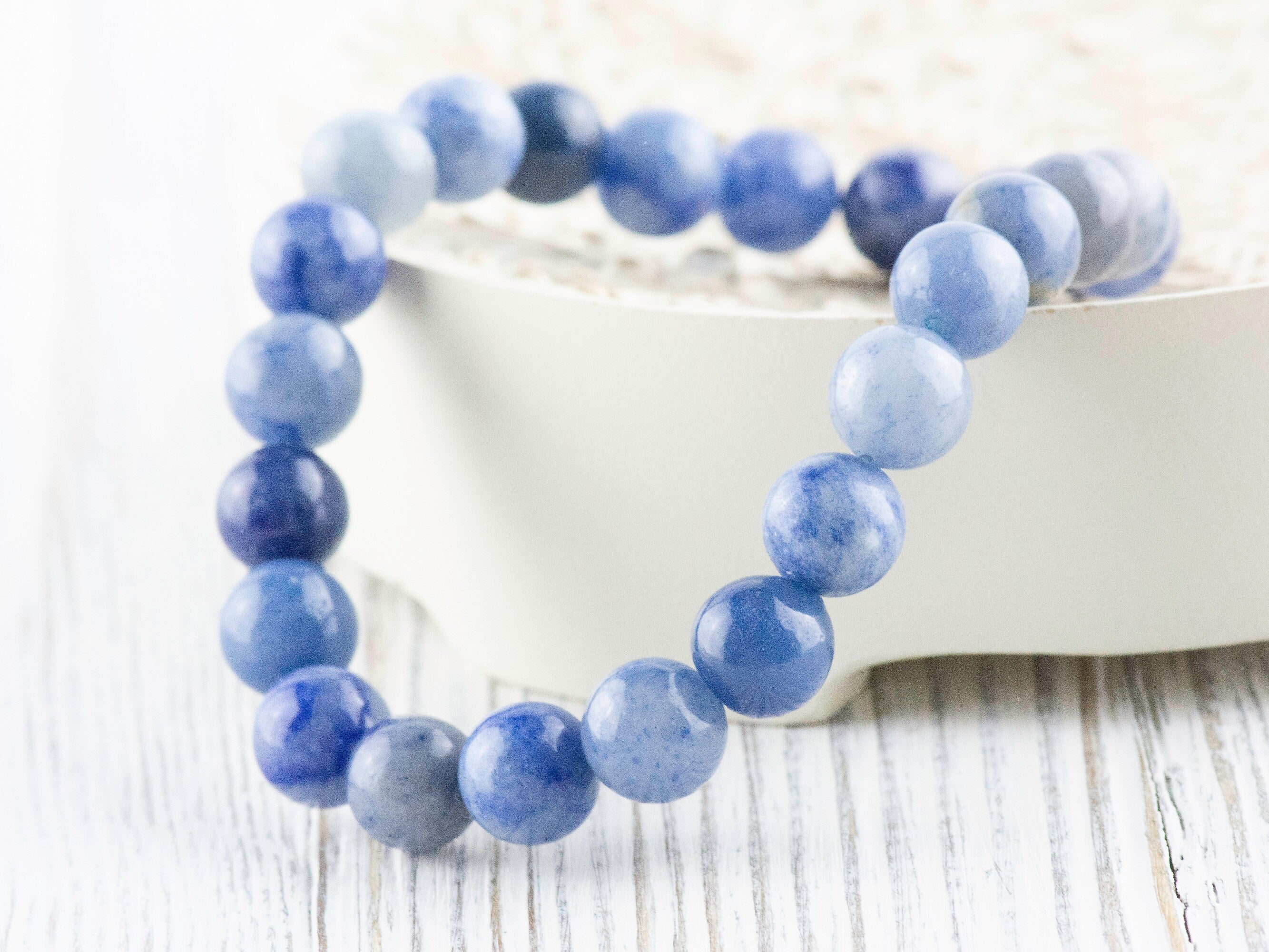 Blue Aventurine Smooth Round Beaded Stretch Bracelet, Unisex Semi-Precious Stone Jewelry, Handmade Natural Gemstone Fashion Accessories