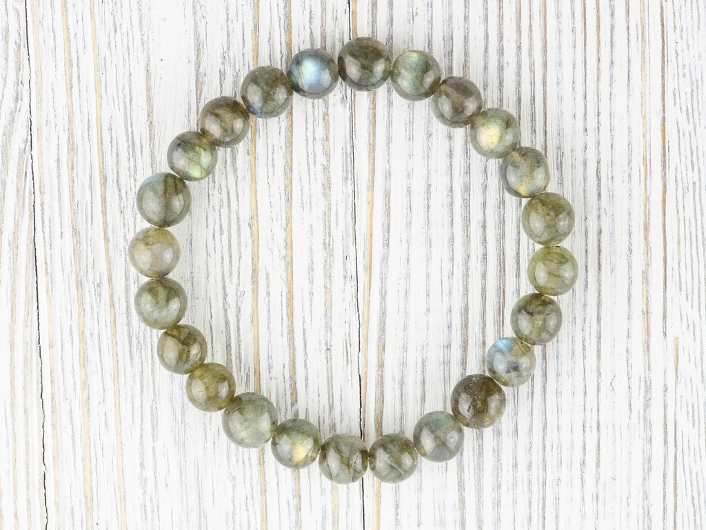 Labradorite Smooth Round Beaded Stretch Bracelet, Simple Unisex Semi-Precious Stone Jewelry, Handmade Natural Gemstone Fashion Accessories