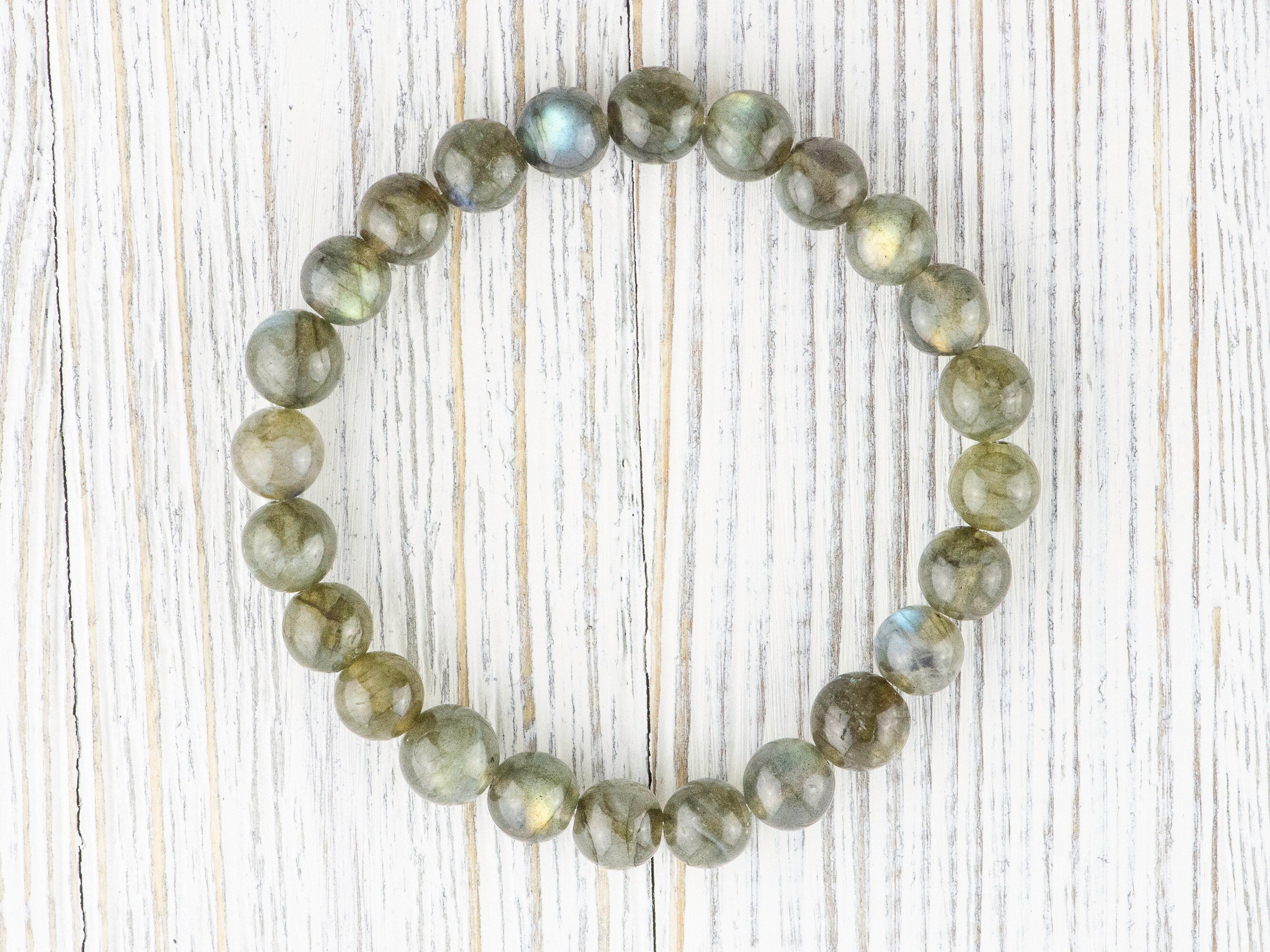 Labradorite Smooth Round Beaded Stretch Bracelet, Simple Unisex Semi-Precious Stone Jewelry, Handmade Natural Gemstone Fashion Accessories